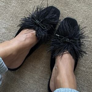 Birdies Elegant Black Feathered Mule 6.5